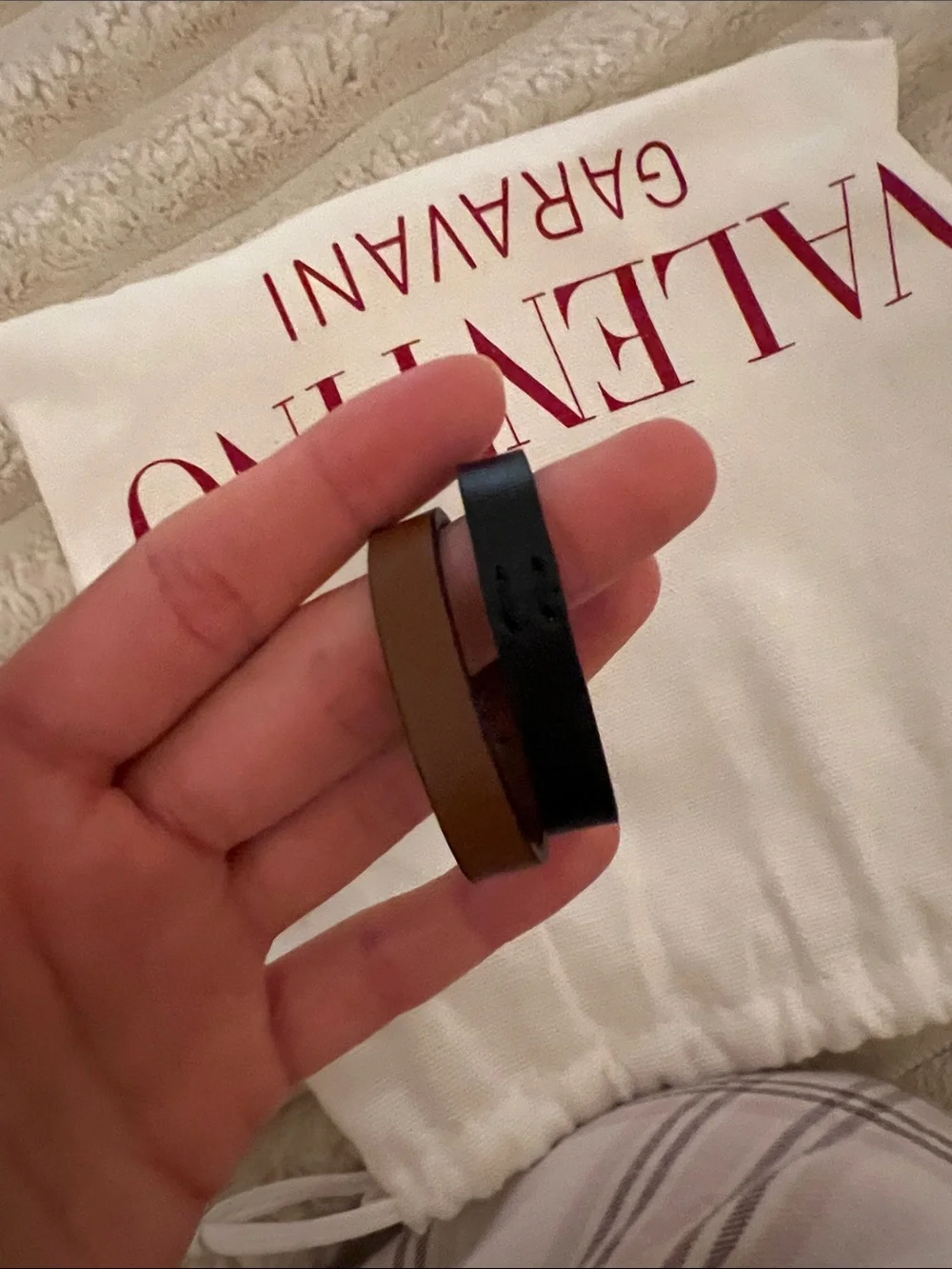 Valentino Reversible Brown/Black Leather Belt with Gold VLogo Buckle
